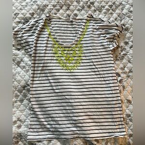 GAP Navy Striped Top with Neon Green Gem Accents